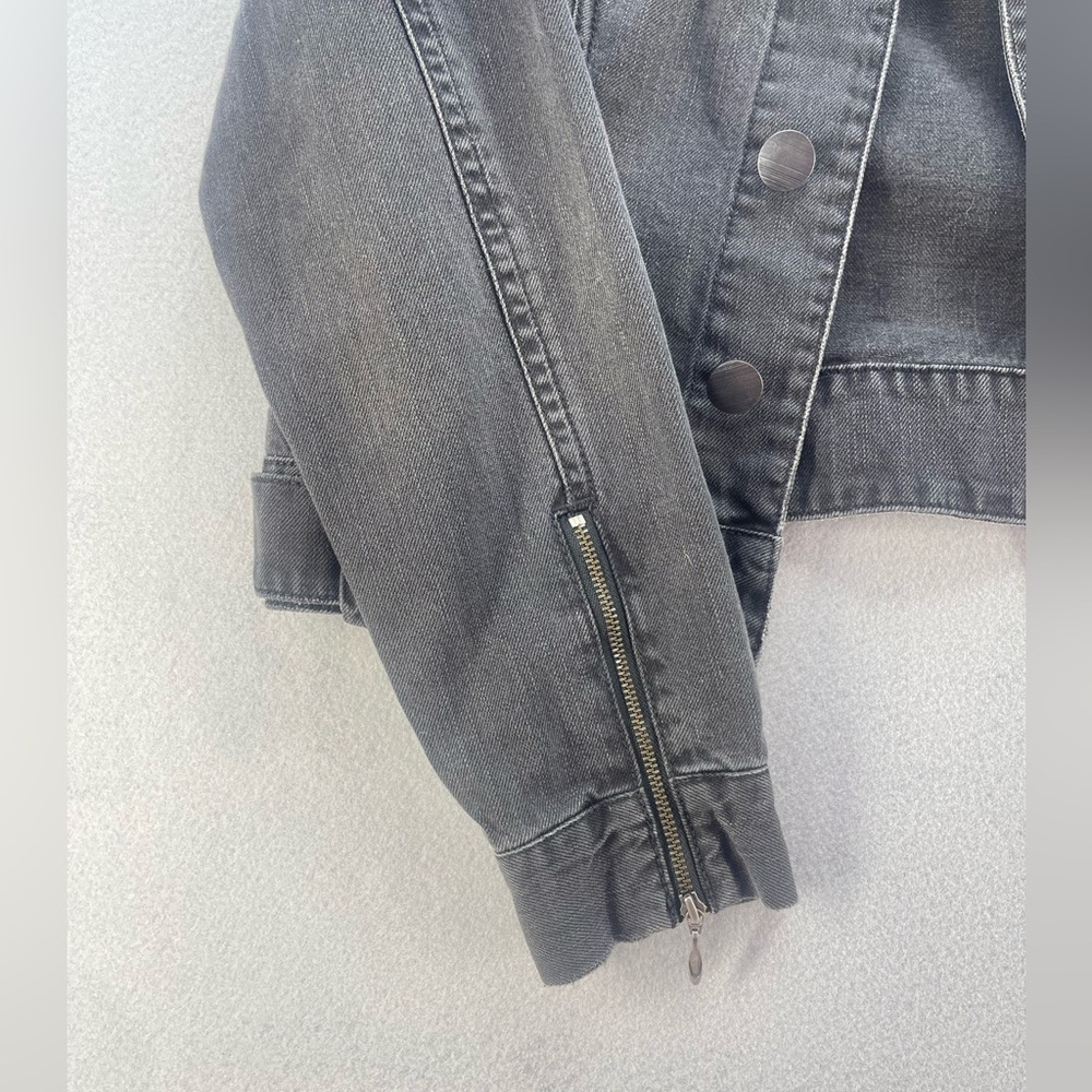 CAbi Jeans Black Distressed Jean Jacket with Beaded Collar Women’s Size Medium - Picture 16 of 16